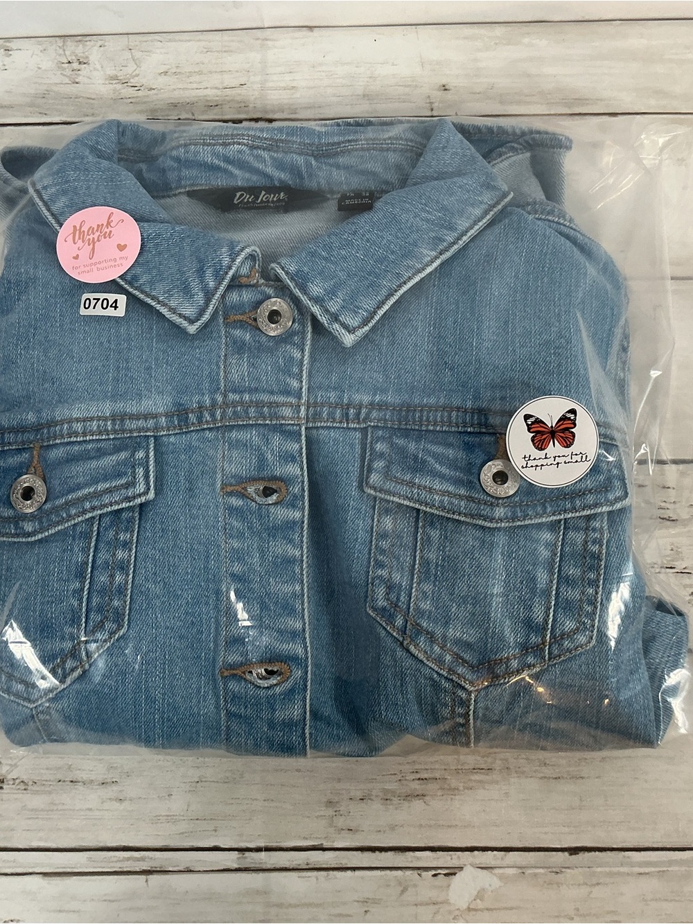Du Jour Classic Light Blue Denim Jacket with Layered Hem - Picture 7 of 7